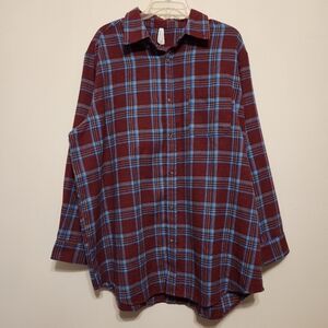 NWT Plaid Burgundy Flannel Long Sleeve Button Down